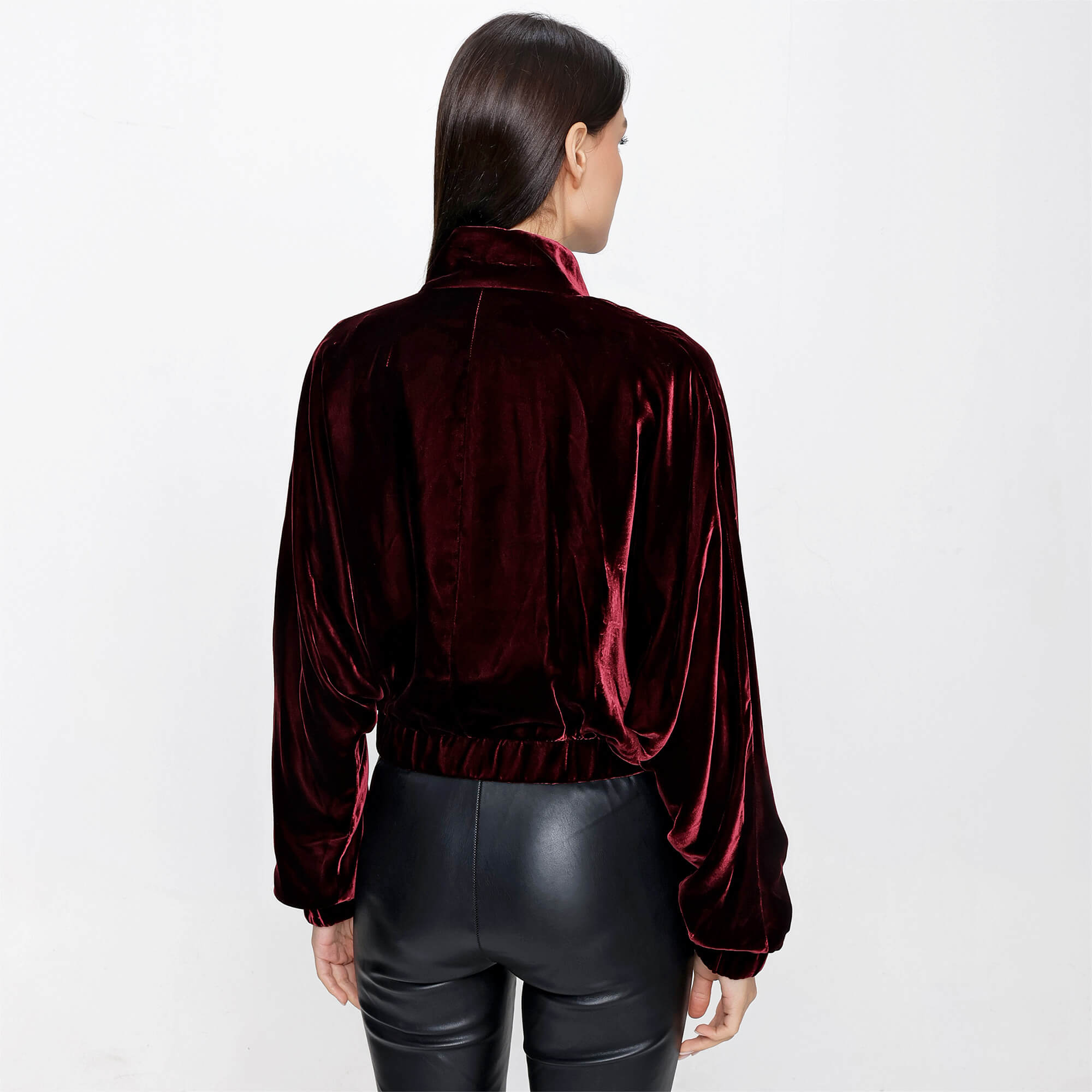 Tom Ford - Burgundy Velvet Stand Up Collar Zip Up Sweatshirt